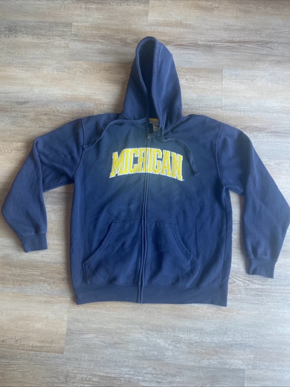 Vintage Michigan Wolverines men's blue yellow full zip embroidered hoodie Large